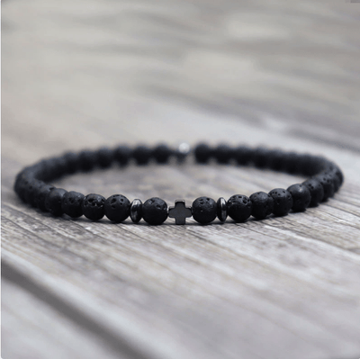 Sacred Strength Lava Stone Cross Bracelet