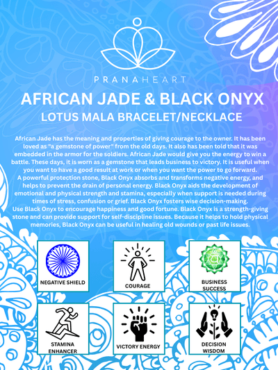 African Jade & Black Onyx Lotus Mala Bracelet/Necklace
