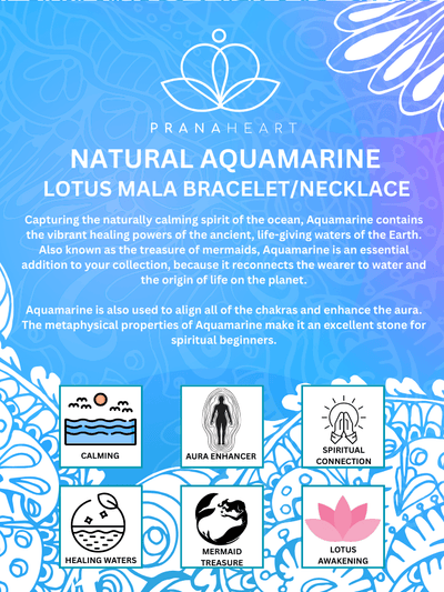 Natural Aquamarine Lotus Mala Bracelet/Necklace