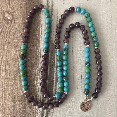 Amethyst and Chrysocolla Lotus Mala Bracelet/Necklace - Prana Heart: Everyday Mindfulness