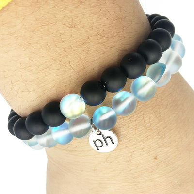 Aqua Aura & Black Onyx Bracelet Stack - Prana Heart: Everyday Mindfulness