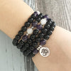 Black Onyx & Amethyst Om Mala Bracelet/Necklace - Prana Heart: Everyday Mindfulness