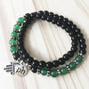 Black Onyx & Green Jade Hamsa Wrap Bracelet - Prana Heart: Everyday Mindfulness