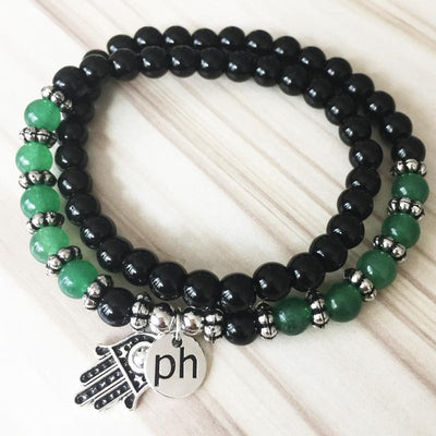 Black Onyx & Green Jade Hamsa Wrap Bracelet - Prana Heart: Everyday Mindfulness