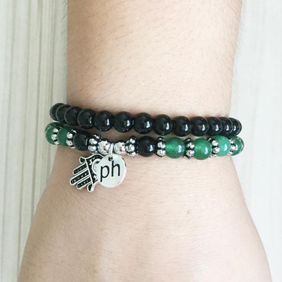 Black Onyx & Green Jade Hamsa Wrap Bracelet - Prana Heart: Everyday Mindfulness