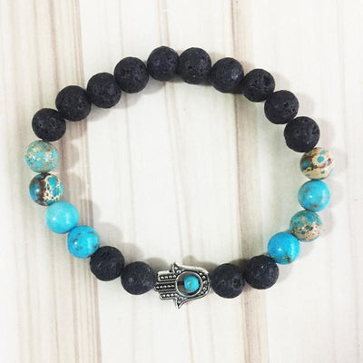 Blue Jasper/Black Lava Hamsa Bracelet - Prana Heart: Everyday Mindfulness