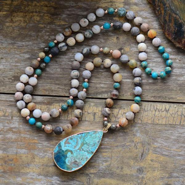 Calming Ocean Jasper Teardrop Necklace - Prana Heart: Everyday Mindfulness