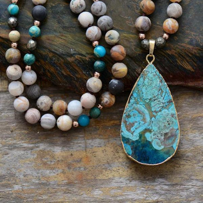 Calming Ocean Jasper Teardrop Necklace - Prana Heart: Everyday Mindfulness