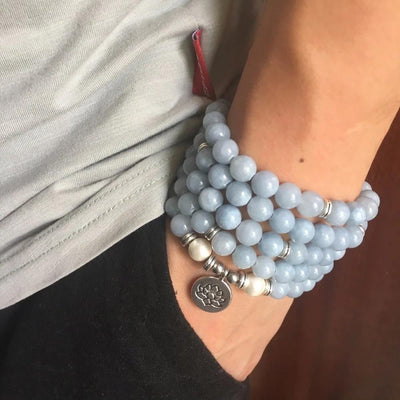 Comforting Caress Blue Chalcedony Mala - Prana Heart: Everyday Mindfulness