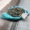 Creativity and Intuition - Natural Labradorite, Aquamarine & Crystal Quartz Hand Knotted Mala Necklace - Prana Heart: Everyday Mindfulness