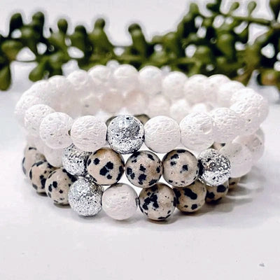 Essential Harmony White Lava and Dalmatian Jasper Diffuser Bracelet Set - Prana Heart: Everyday Mindfulness
