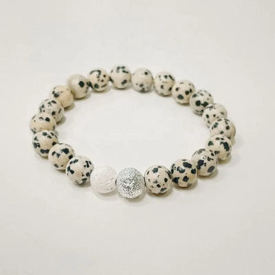 Essential Harmony White Lava and Dalmatian Jasper Diffuser Bracelet Set - Prana Heart: Everyday Mindfulness