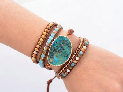 Handmade Natural Ocean Jasper Wrap Bracelet - Prana Heart: Everyday Mindfulness