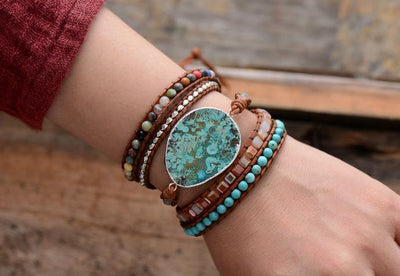 Handmade Natural Ocean Jasper Wrap Bracelet - Prana Heart: Everyday Mindfulness