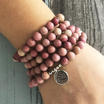 Healing Heart Pink Rhodonite Lotus Mala - Prana Heart: Everyday Mindfulness
