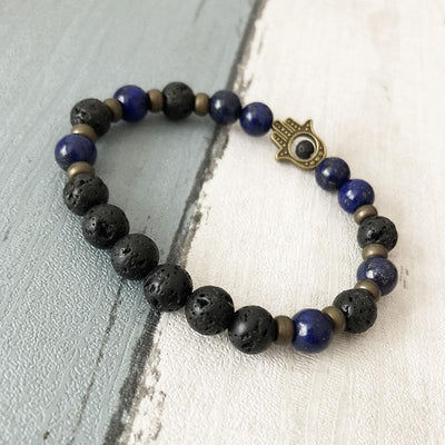 Lapis Lazuli Hamsa Mala Diffuser Bracelet - Prana Heart: Everyday Mindfulness