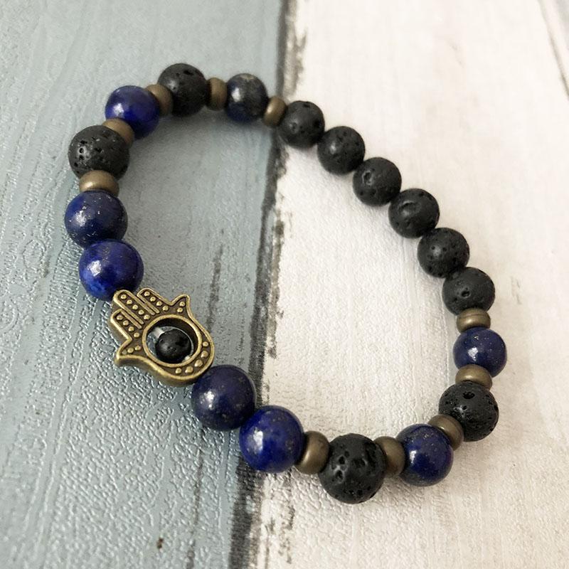 Lapis Lazuli Hamsa Mala Diffuser Bracelet