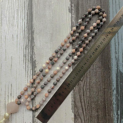 Love and Contentment - Zebra Jasper & Raw Rose Quartz Hand Knotted Mala Necklace - Prana Heart: Everyday Mindfulness