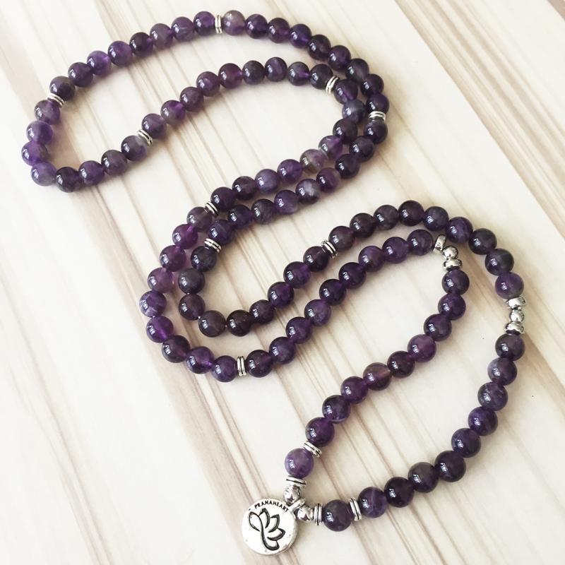 Natural Amethyst Lotus Mala - Prana Heart: Everyday Mindfulness