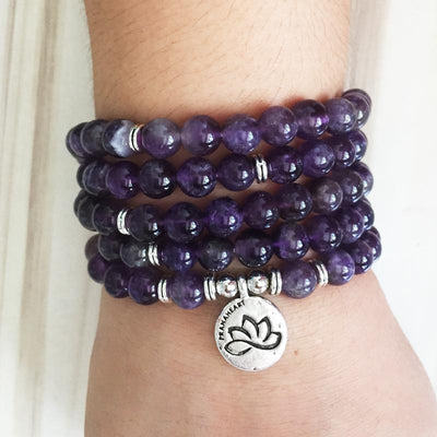 Natural Amethyst Lotus Mala - Prana Heart: Everyday Mindfulness