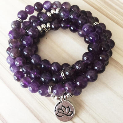 Natural Amethyst Lotus Mala - Prana Heart: Everyday Mindfulness