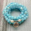 Natural Aquamarine Lotus Mala Bracelet/Necklace - Prana Heart: Everyday Mindfulness