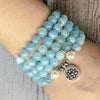 Natural Aquamarine Lotus Mala Bracelet/Necklace - Prana Heart: Everyday Mindfulness