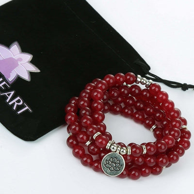 Natural Garnet Stone Lotus Mala Bracelet/Necklace - Prana Heart: Everyday Mindfulness