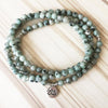 Natural Kiwi Jasper Lotus Mala - Prana Heart: Everyday Mindfulness