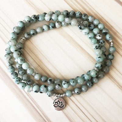 Natural Kiwi Jasper Lotus Mala - Prana Heart: Everyday Mindfulness