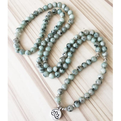 Natural Kiwi Jasper Lotus Mala - Prana Heart: Everyday Mindfulness