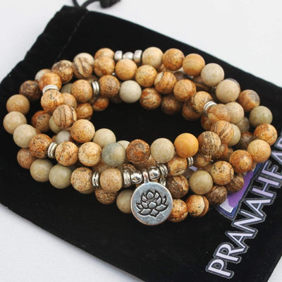Picture Jasper Lotus Mala Bracelet/Necklace (108 Beads) - Prana Heart: Everyday Mindfulness