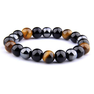 Triple Power Protection Bracelet: Hematite, Obsidian & Tiger's Eye - Prana Heart: Everyday Mindfulness