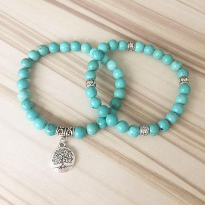 Turquoise Tree of Life Mala Bracelet Stack - Prana Heart: Everyday Mindfulness