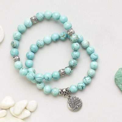 Turquoise Tree of Life Mala Bracelet Stack - Prana Heart: Everyday Mindfulness