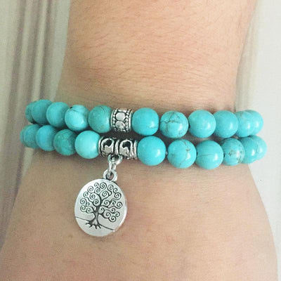 Turquoise Tree of Life Mala Bracelet Stack - Prana Heart: Everyday Mindfulness